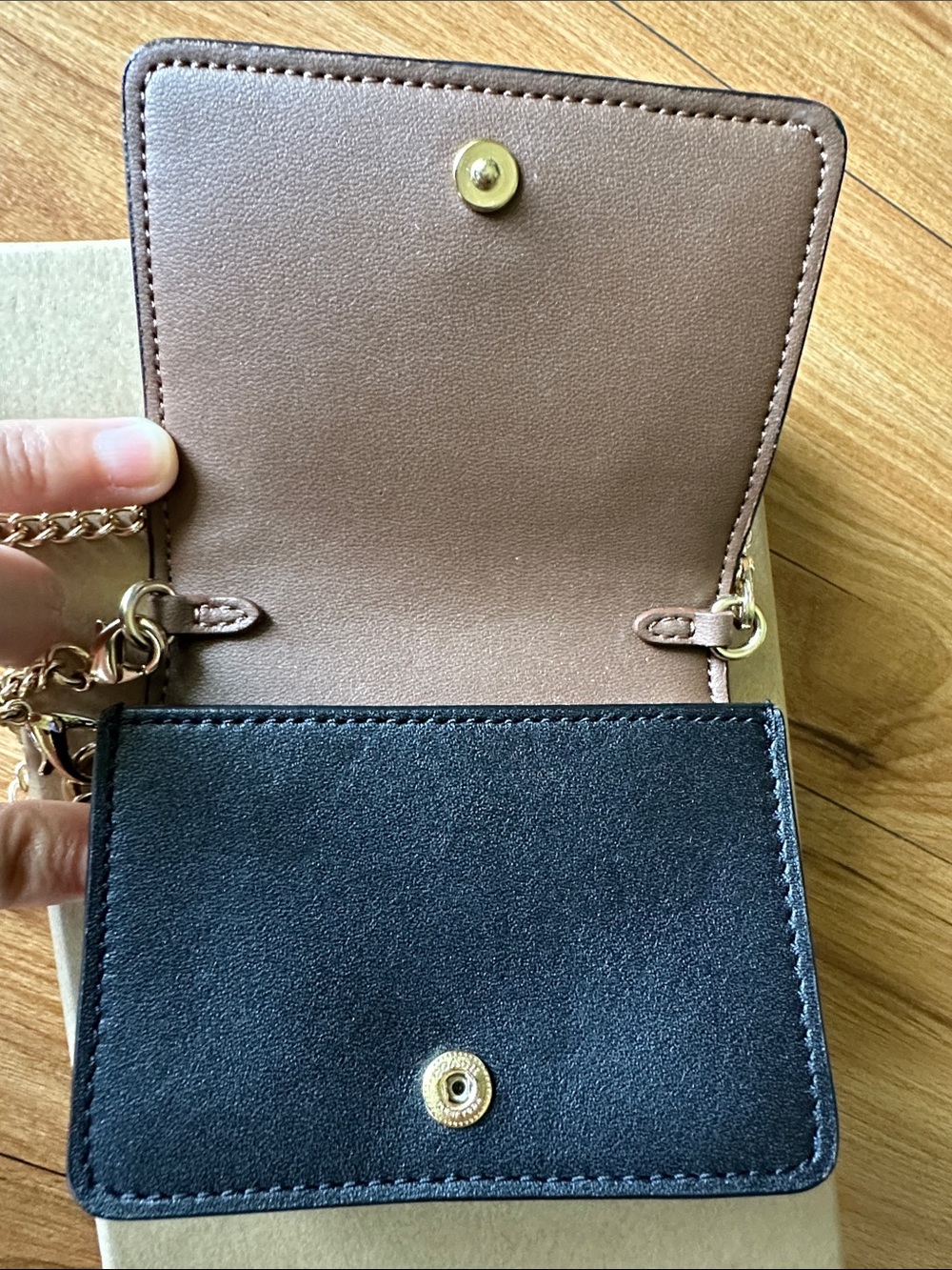 Coach Mini Wallet Card Holder in Brown Signature Canvas on Gold Chain Strap - Picture 5 of 6